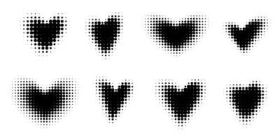 Collection of halftone hearts on a white background. Minimalist dotted pattern modern aesthetic. For Valentine's Day, love, and romantic designs. vector