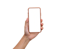 Person Holding Smartphone with Brown Frame in Foreground Transparent Background, Generated with AI png