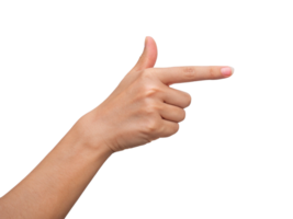 Hand Geste zeigen mit verlängert Index Finger beim ein Person transparent Hintergrund, generiert mit ai png