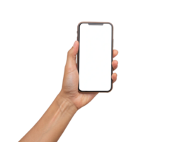 white smartphone display mockup in hand Transparent Background, Generated with AI png