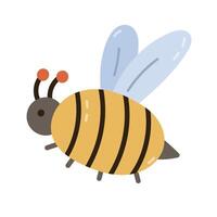 Lovely cartoon honey bee in the flight. Cute hand drawn bumblebee as symbol of springtime, hardworking. Funny flying honeybee insect character isolated on white background for poster, card, design. vector
