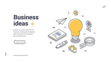 Creative ideas and innovation represented through isometric line art web banner, landing page template vector