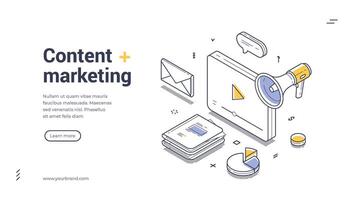 Digital content marketing tools and elements in a creative design web banner layout vector