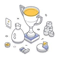 Trophy, financial elements and data visualizations highlighting success and achievement in business vector