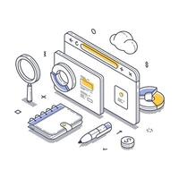 Digital tools, stationery, and search functionalities for an informative infographic vector