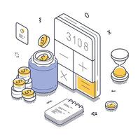 Financial management tools and concepts for effective budgeting and saving isometric liner art vector
