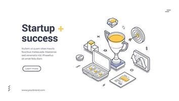 Trophy, money, and target elements representing achievement and success in business web banner, landing page template vector