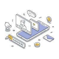 Smartphone displaying content with subscription prompts and social media interactions vector