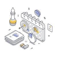 Calendar, chess piece, and infographic elements for project planning and strategy vector