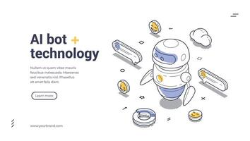 AI chat bot interacting within a digital environment featuring engaging design elements isometric web banner vector