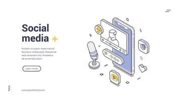 Creative design of isometric elements showcasing chatting and social interaction on mobile devices vector