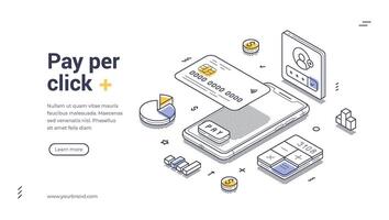 Payment processing through mobile devices with digital wallets in modern financial technology web banner, landing page template vector