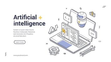 Coding and automation with a laptop and ai-powered code generation elements vector