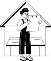 A glyph illustration of a character reading document vector
