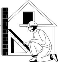 A glyph illustration of a character measuring house vector