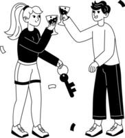 A glyph illustration of two characters doing cheers at a housewarming party vector