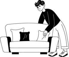 A glyph illustration of a character moving couch vector