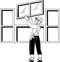 A glyph illustration of a character fixing window vector