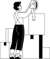 A glyph illustration of a character packing boxes with tape vector