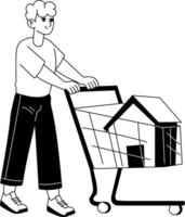 A character buying property illustration in glyph style vector