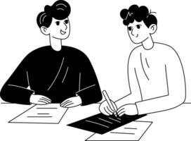A glyph illustration of a homeowner signing papers vector