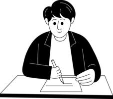A glyph illustration of a character signing a home contract vector