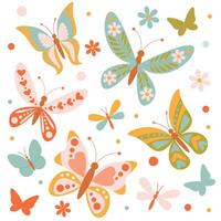 Set of bright beautiful butterflies with colors and patterns for spring and summer vector