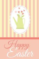 Cute Easter card with a watering can with spring flowers in it vector