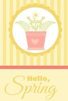 Cute Easter card with a pot of spring flowers growing in it vector