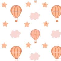 children's pattern with balloons, stars and clouds in soft pink colors vector