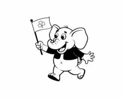 Adorable Elephant Cartoon Character Holding Clover Flag vector