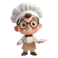 Cute Cartoon Chef Character with Serving Plate in 3D Chibi Style and Cheerful Smile png