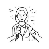 A journalist interviewing a public figure, holding a recorder while attentively listening to their response. vector