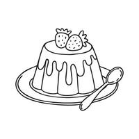A scoop of strawberry jelly beside fresh strawberries, with a spoon resting nearby. vector