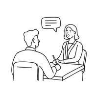 A job interview in progress, with a candidate answering questions across the table from the interviewer. vector