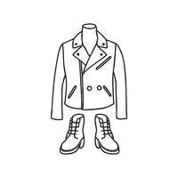 A stylish leather jacket displayed on a mannequin beside a pair of polished boots vector