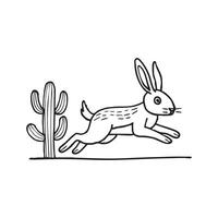 A jackrabbit sprinting across an open desert past a fallen cactus branch vector