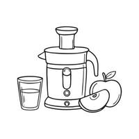 A juicer extracting juice from fresh fruit while an empty glass waits beside it vector