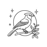 A jay bird perched on a tree branch with the moon in background vector