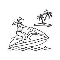 A person riding a jetski near island in the background vector