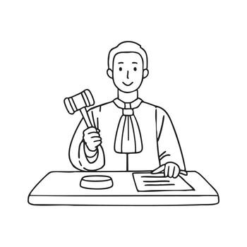 A judge striking a gavel to announce the verdict while legal documents lie on the desk vector