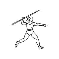 A javelin thrower launches the spear with precision, slicing through the air toward the distant target vector