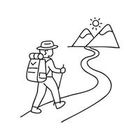 A traveler walking along a winding mountain path, embarking on a new journey. vector