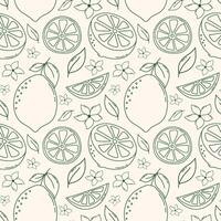 Hand drawn outline lemon seamless pattern. Lemon pattern design with lemon flowers, leaves, half cut lemons and lemon slices for fabrics, wallpaper vector
