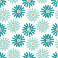 Spring vibe camomile, blue flowers pattern on pastel background. vector