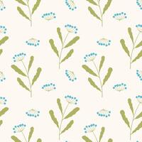 Summer meadow, botanical pattern, twigs with blue berries on light background. Summer atmosphere, sunny meadow with herbs. vector