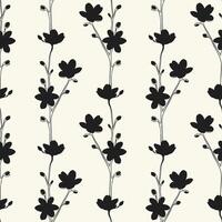Twigs with flowers and buds, seamless pattern of spring mood and vibe. Contour stylized drawn branches of cherry blossoms and apple and apricot trees. vector