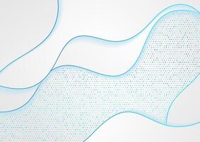 White elegant waves and blue small particles abstract background vector