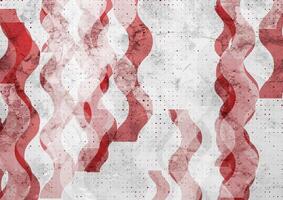 Red grey grunge waves abstract geometric tech background vector