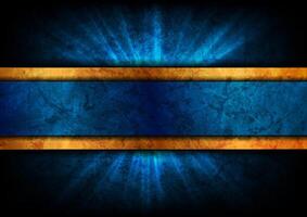 Blue and golden grunge abstract background with glowing rays vector